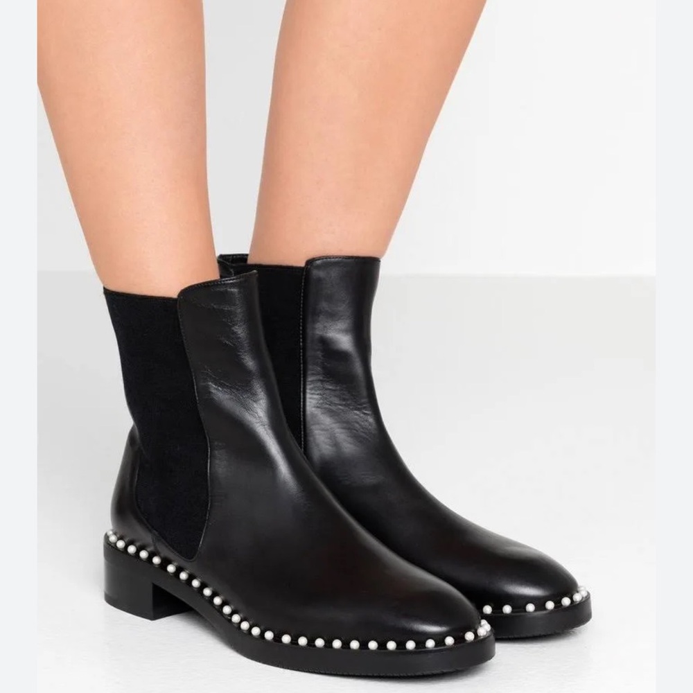 Stuart Weitzman Cline Faux Pearl Embellished Booties Sz 7